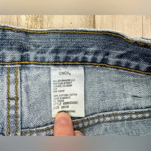 Cinch Up Workwear Straight Light Washed Jeans Men’s 38x30 Denim Thrashed - Picture 6 of 11